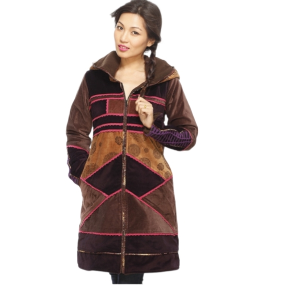 ❤New! Mongolian Boho Hippie Handmade Velvet Coat- Size XL - Picture 2 of 4